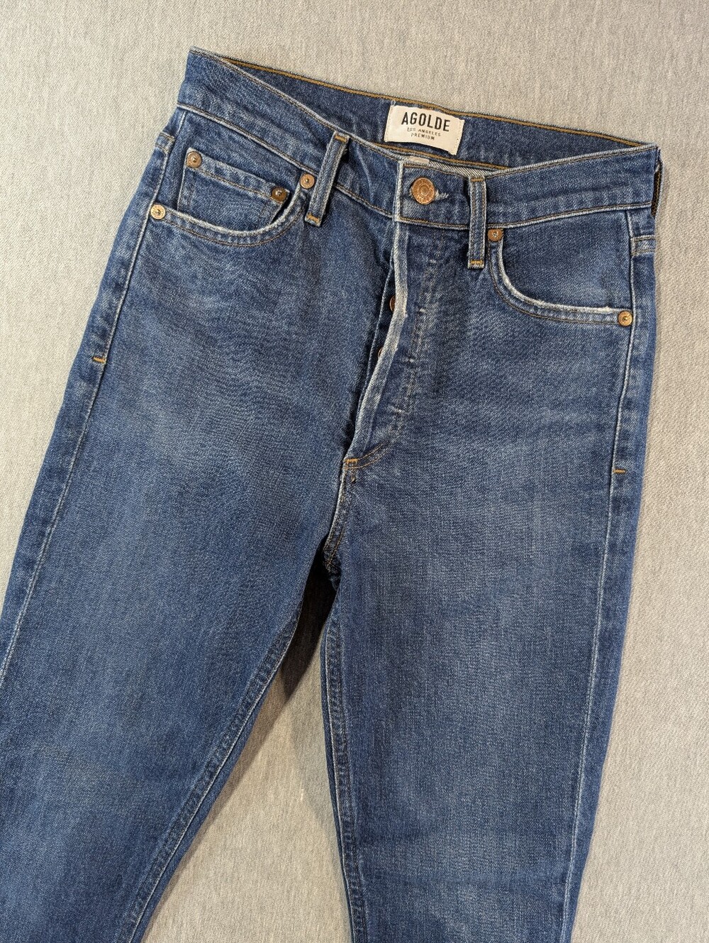 Agolde Nico High Rise Slim Jeans Women's 24 Blue Raw Hems
